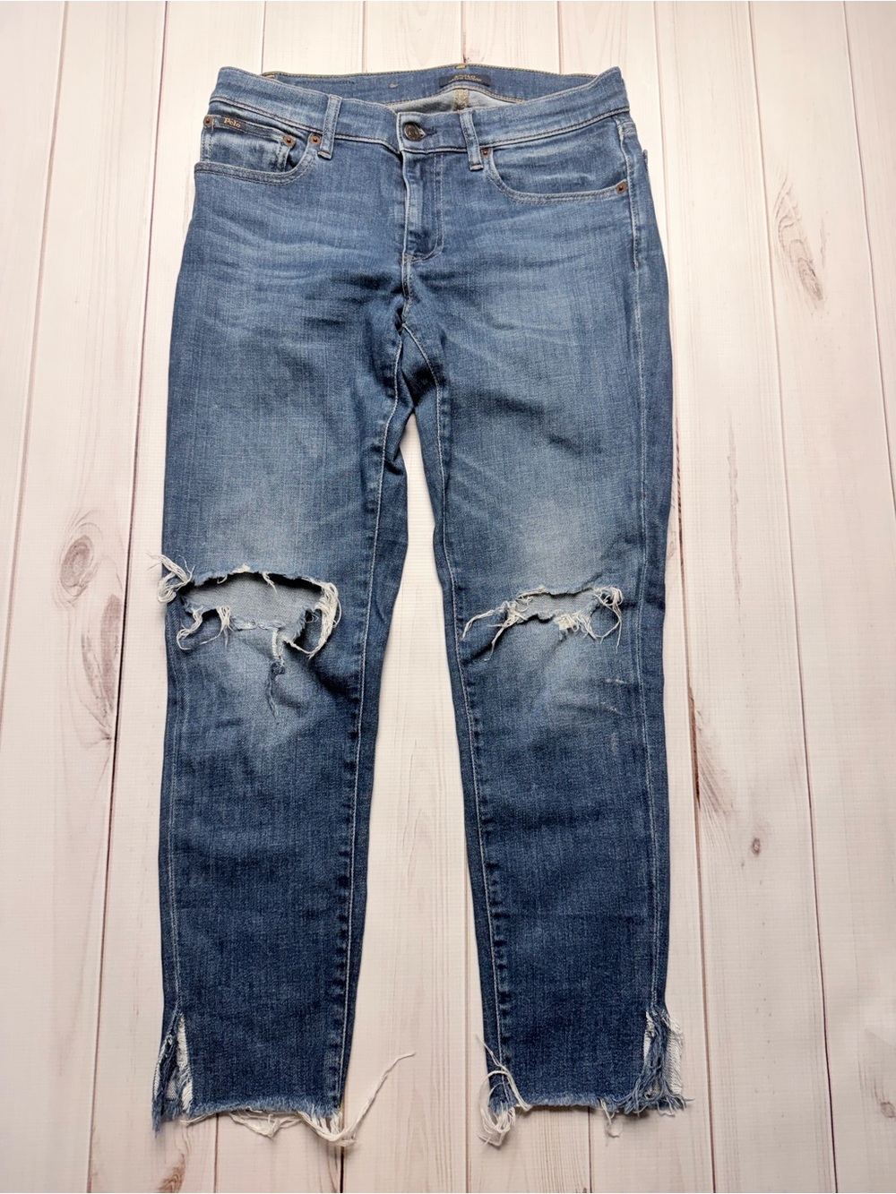 Polo Ralph Lauren Distressed Ripped Raw Hem Skinny/Slim Jeans